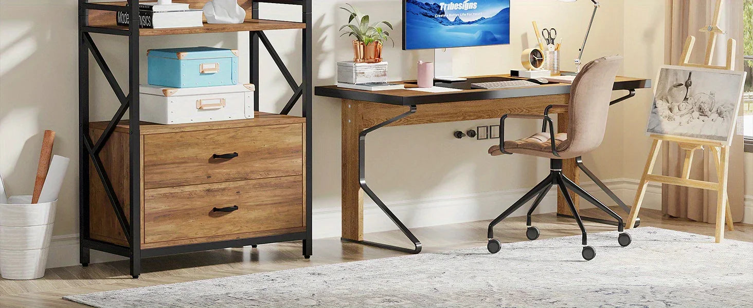 Bookshelf with Drawers, 70.8" Industrial Bookcase with Drawers, Shelf Open Shelf for Storage, Wood Book... - House Of Avana