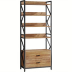 Bookshelf with Drawers, 70.8" Industrial Bookcase with Drawers, Shelf Open Shelf for Storage, Wood Book... - House Of Avana