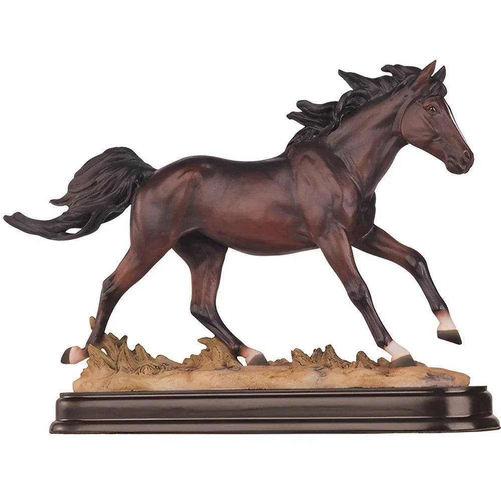 Galloping Horse Statue - Dark Brown Inch, back view - House Of Avana