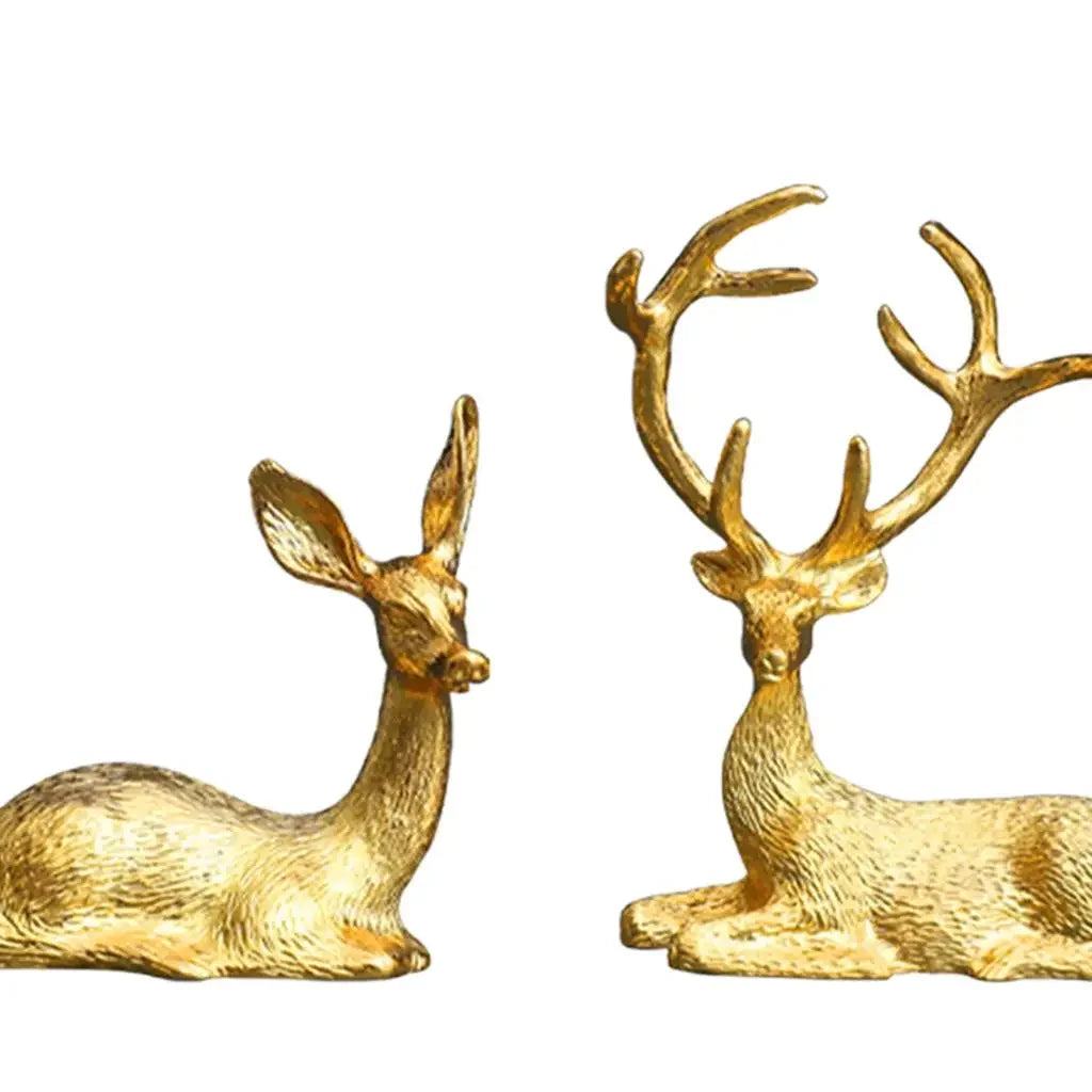 Deer Statue - Brown Elk Couple Shelf Sculpture, lifestyle image - House Of Avana