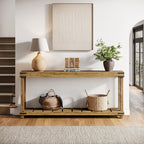 Farmhouse 70.9" Extra Long Console Table - Rustic Brown Engineered Wood Sofa Table with 2-tier Storage... - House Of Avana