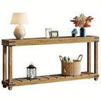 Farmhouse 70.9" Extra Long Console Table - Rustic Brown Engineered Wood Sofa Table with 2-tier Storage... - House Of Avana