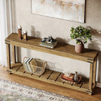 Farmhouse 70.9" Extra Long Console Table - Rustic Brown Engineered Wood Sofa Table with 2-tier Storage... - House Of Avana