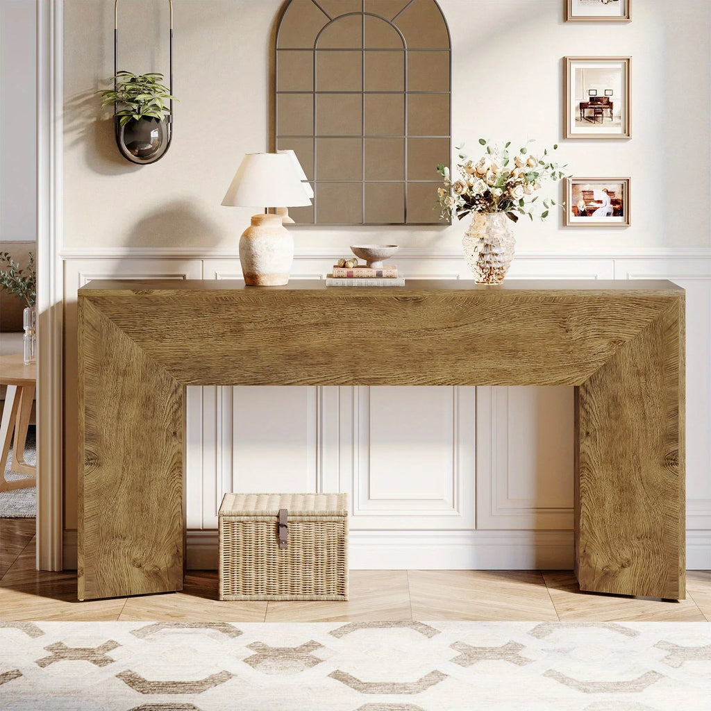 63" Extra Long Brown Wooden Console Table for Entryway - Modern Rustic Style, Engineered Wood Top, Easy... - House Of Avana