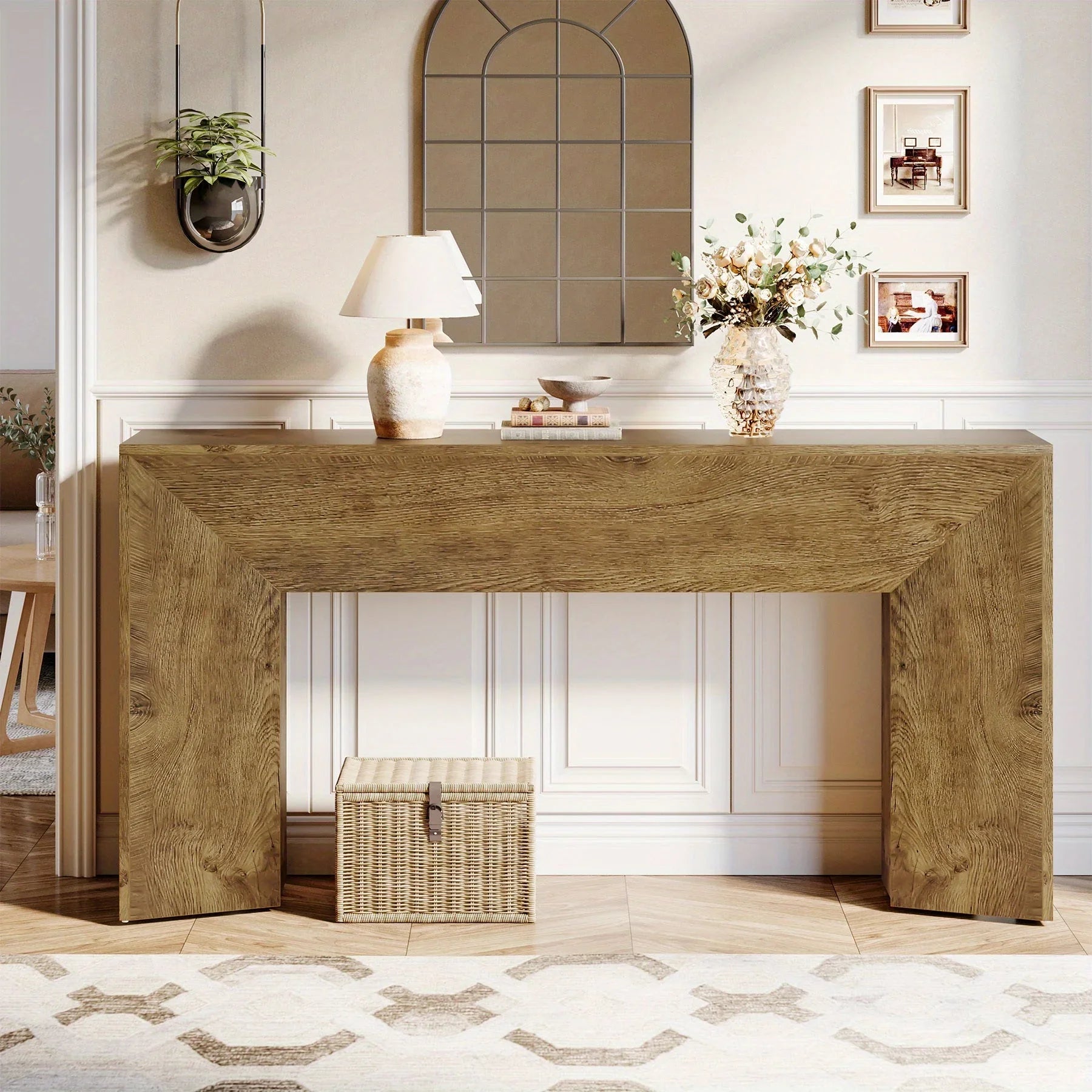 63" Extra Long Brown Wooden Console Table for Entryway - Modern Rustic Style, Engineered Wood Top, Easy... - House Of Avana