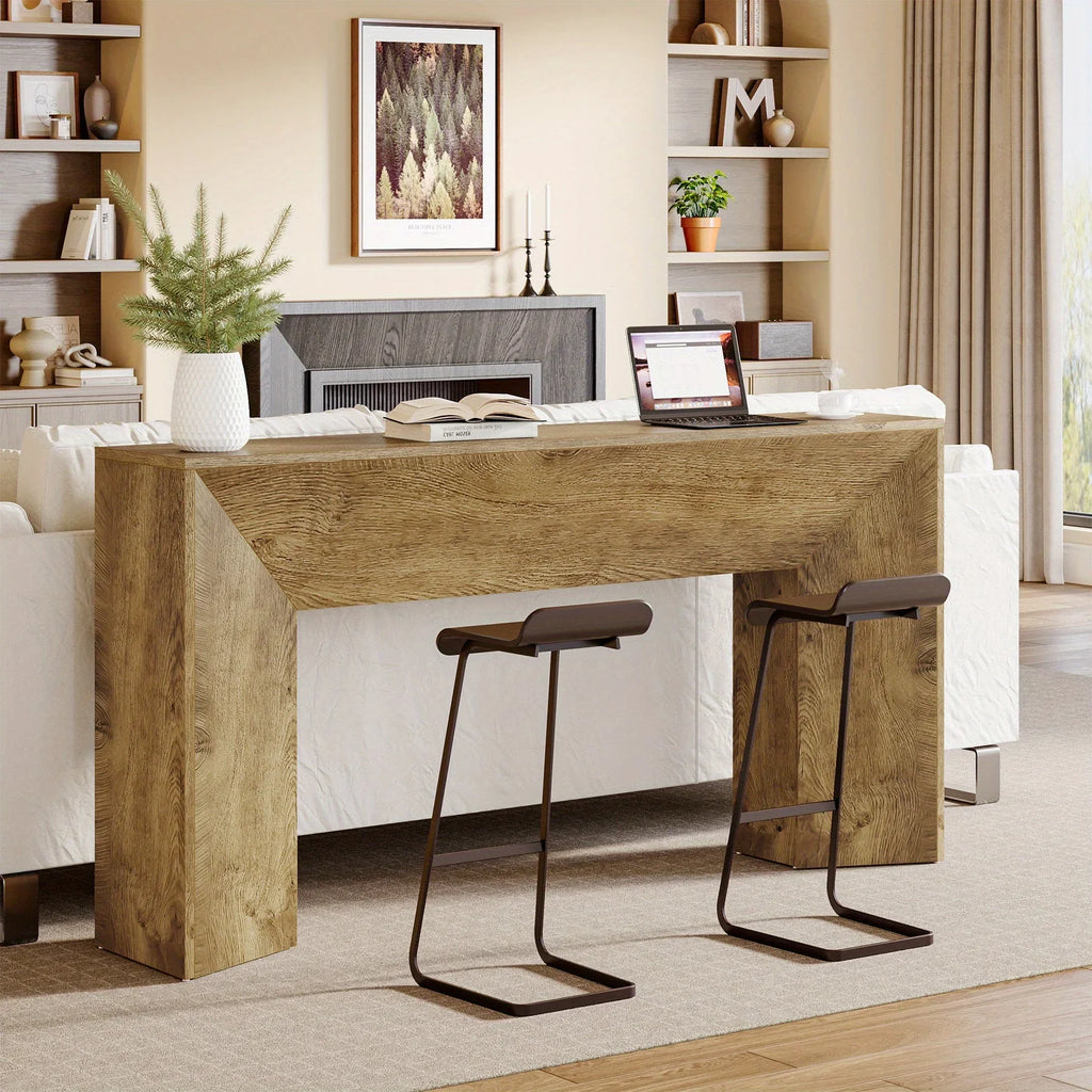 63" Extra Long Brown Wooden Console Table for Entryway - Modern Rustic Style, Engineered Wood Top, Easy... - House Of Avana