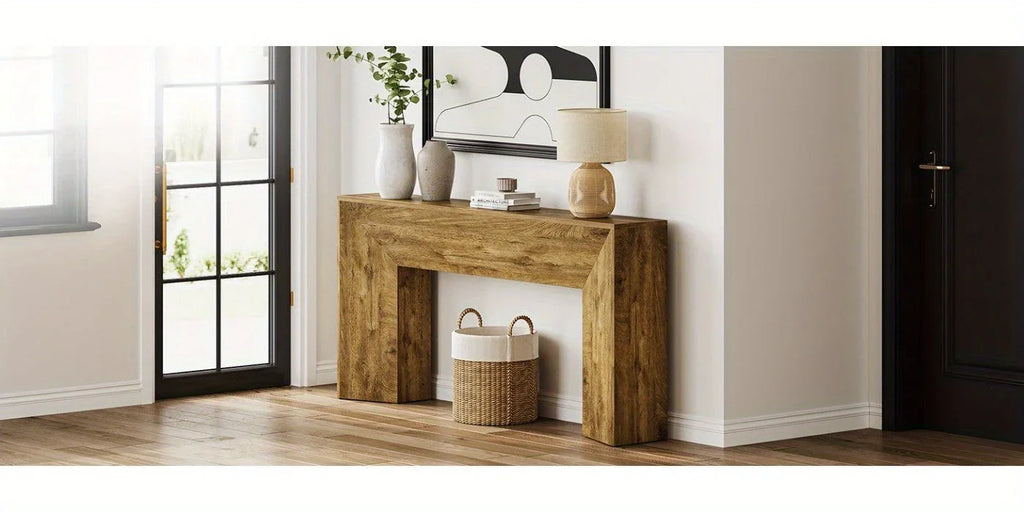 63" Extra Long Brown Wooden Console Table for Entryway - Modern Rustic Style, Engineered Wood Top, Easy... - House Of Avana
