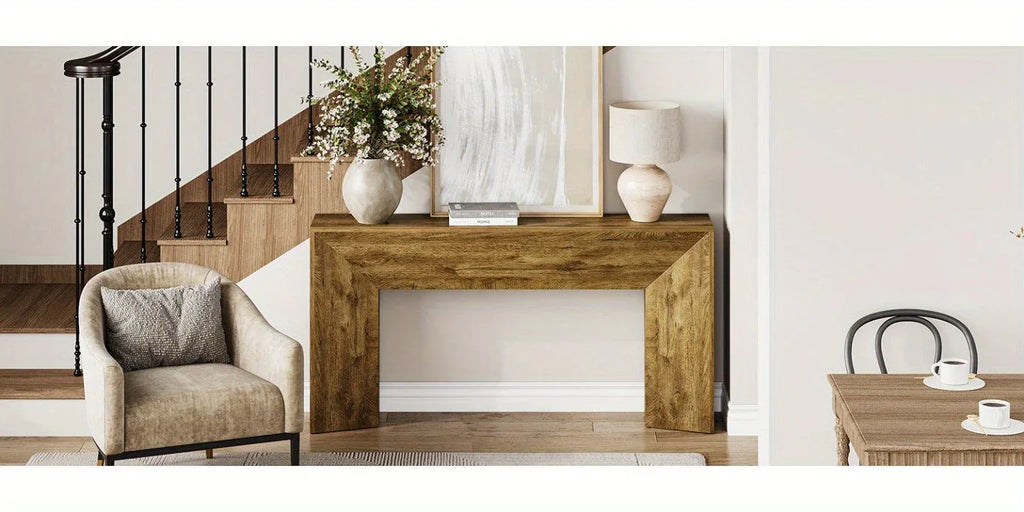 63" Extra Long Brown Wooden Console Table for Entryway - Modern Rustic Style, Engineered Wood Top, Easy... - House Of Avana