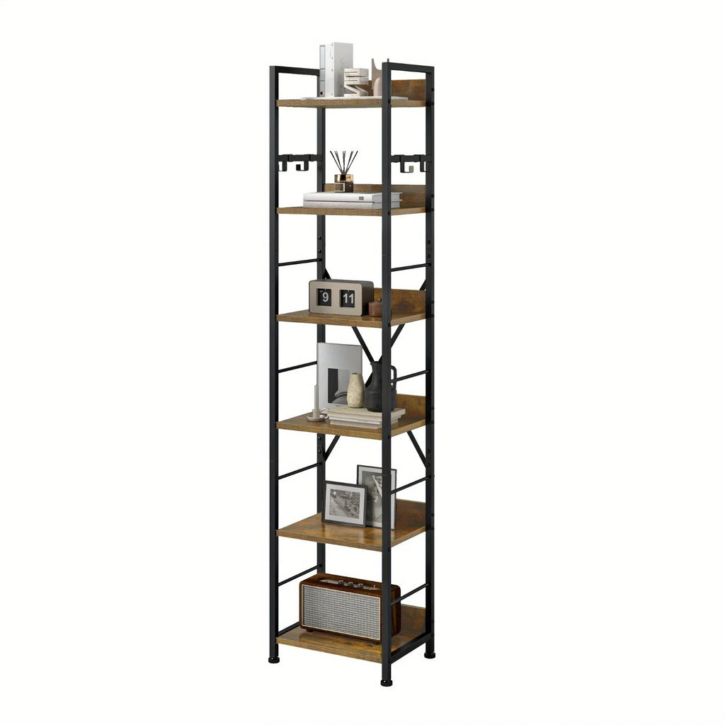 Brown 6-tier Bookshelf with Hooks - House Of Avana