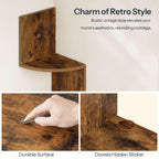 Set of Brown 5-tier Corner Wall Shelves, angled view - House Of Avana