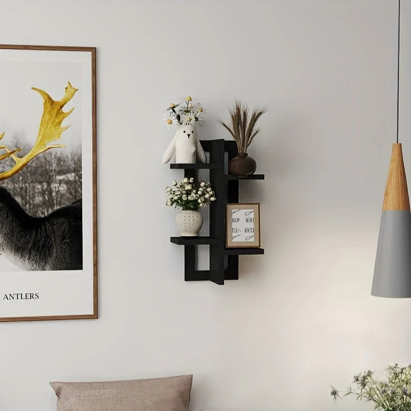 Brown wooden floating shelves mounted on wall, rustic wood décor - House of Avana