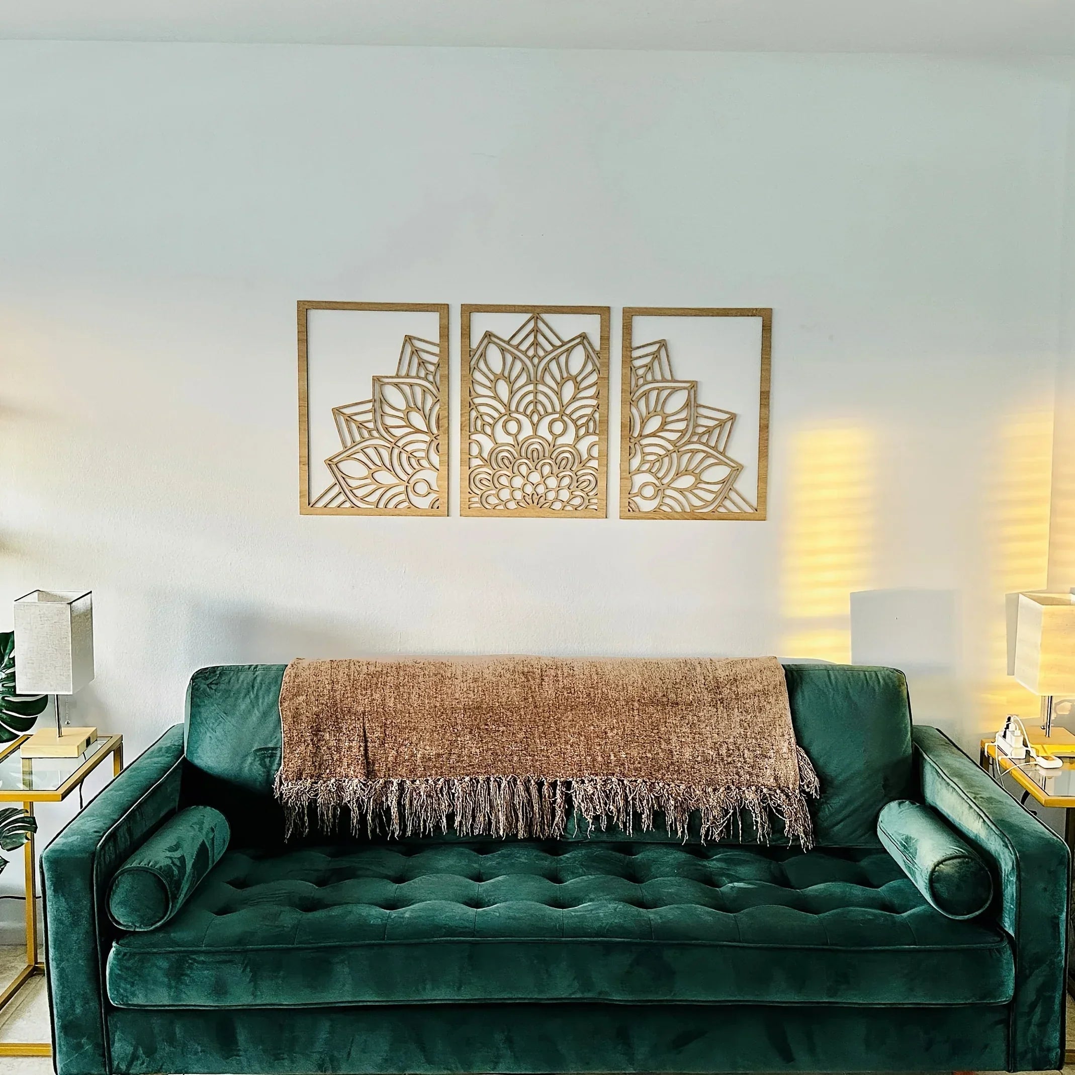 Wall Art - Brown Wood Mandala Panel, angled view - House Of Avana