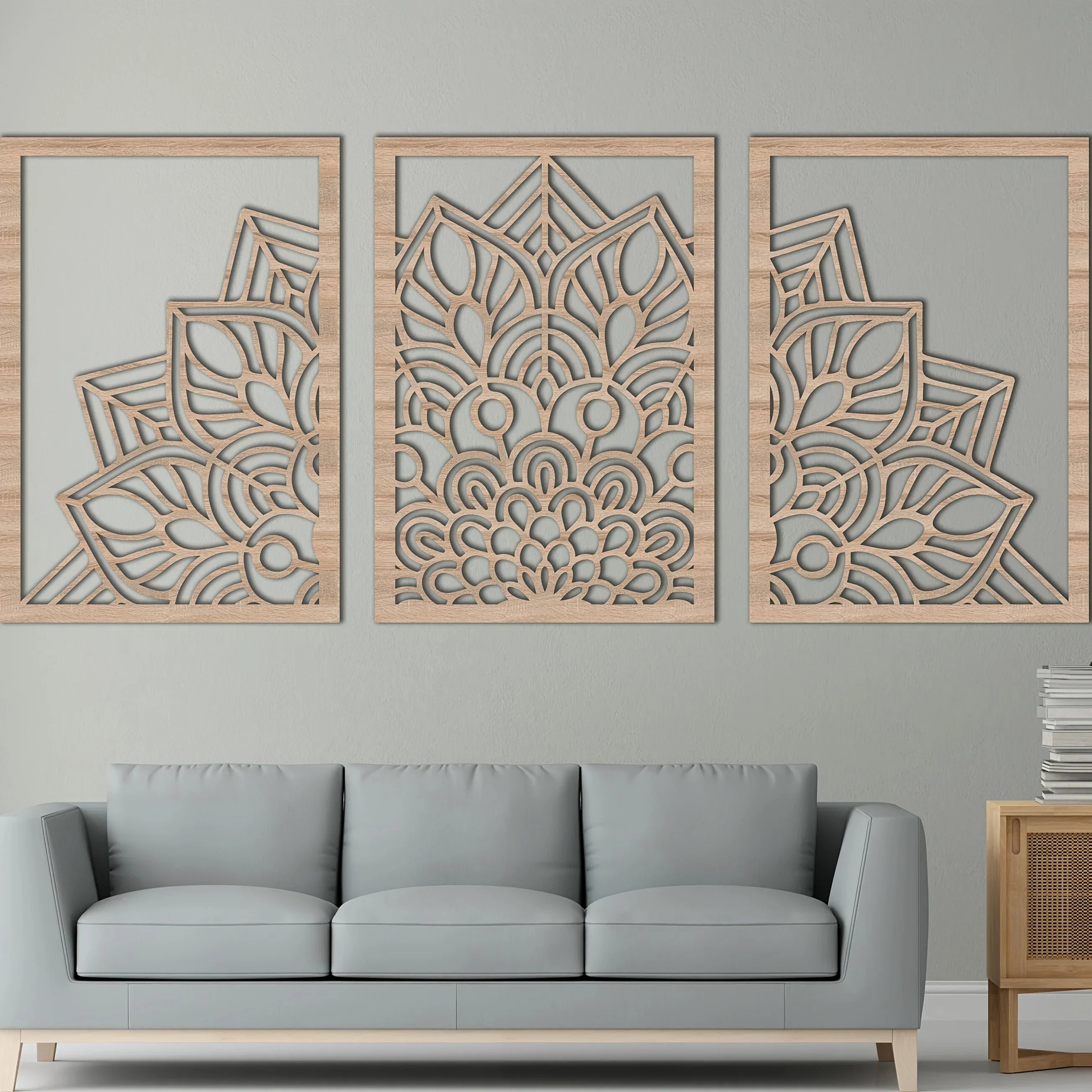 Wall Art - Brown Wood Mandala Panel, back view - House Of Avana