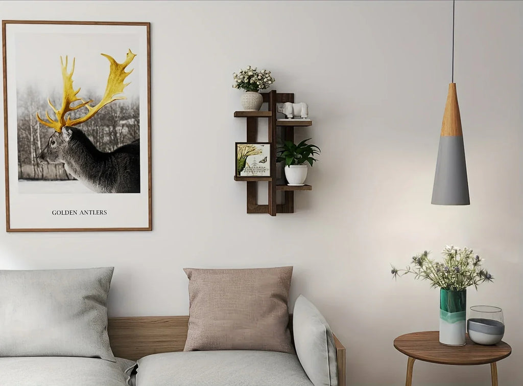 Brown Wall Mounted Floating Wood Shelves, top view - House Of Avana