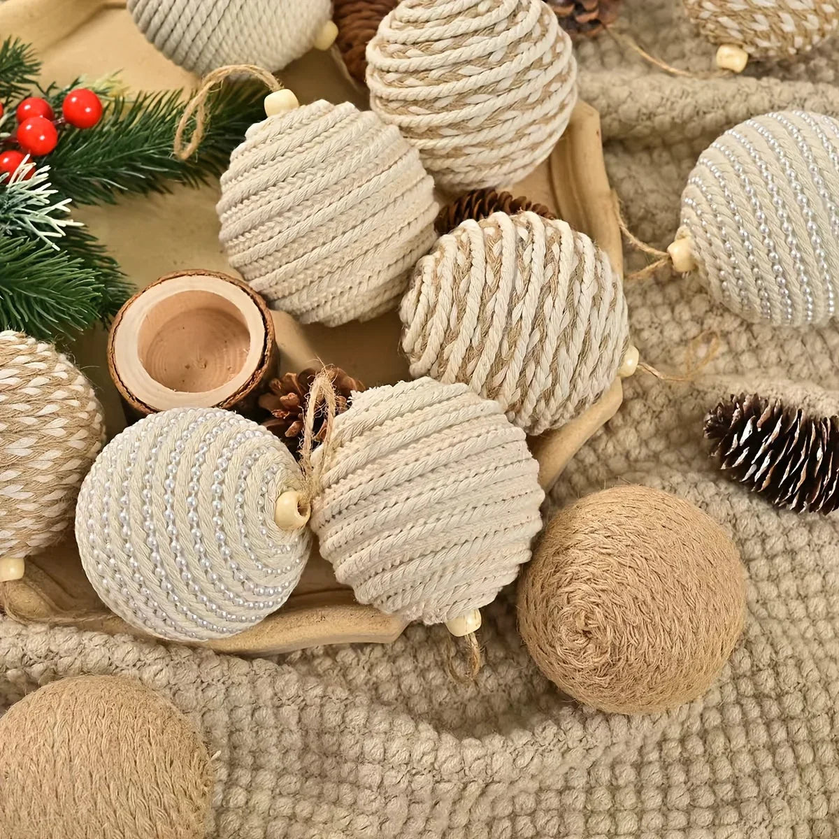Brown Christmas Ball Set S with Wooden Clips 3.15-inch Rope - House Of Avana