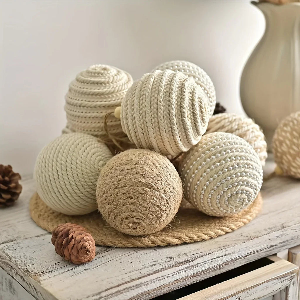 Brown Christmas Ball Set S with Wooden Clips 3.15-inch Rope - House Of Avana