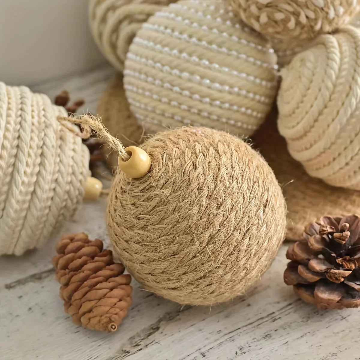 Brown Christmas Ball Set S with Wooden Clips 3.15-inch Rope - House Of Avana