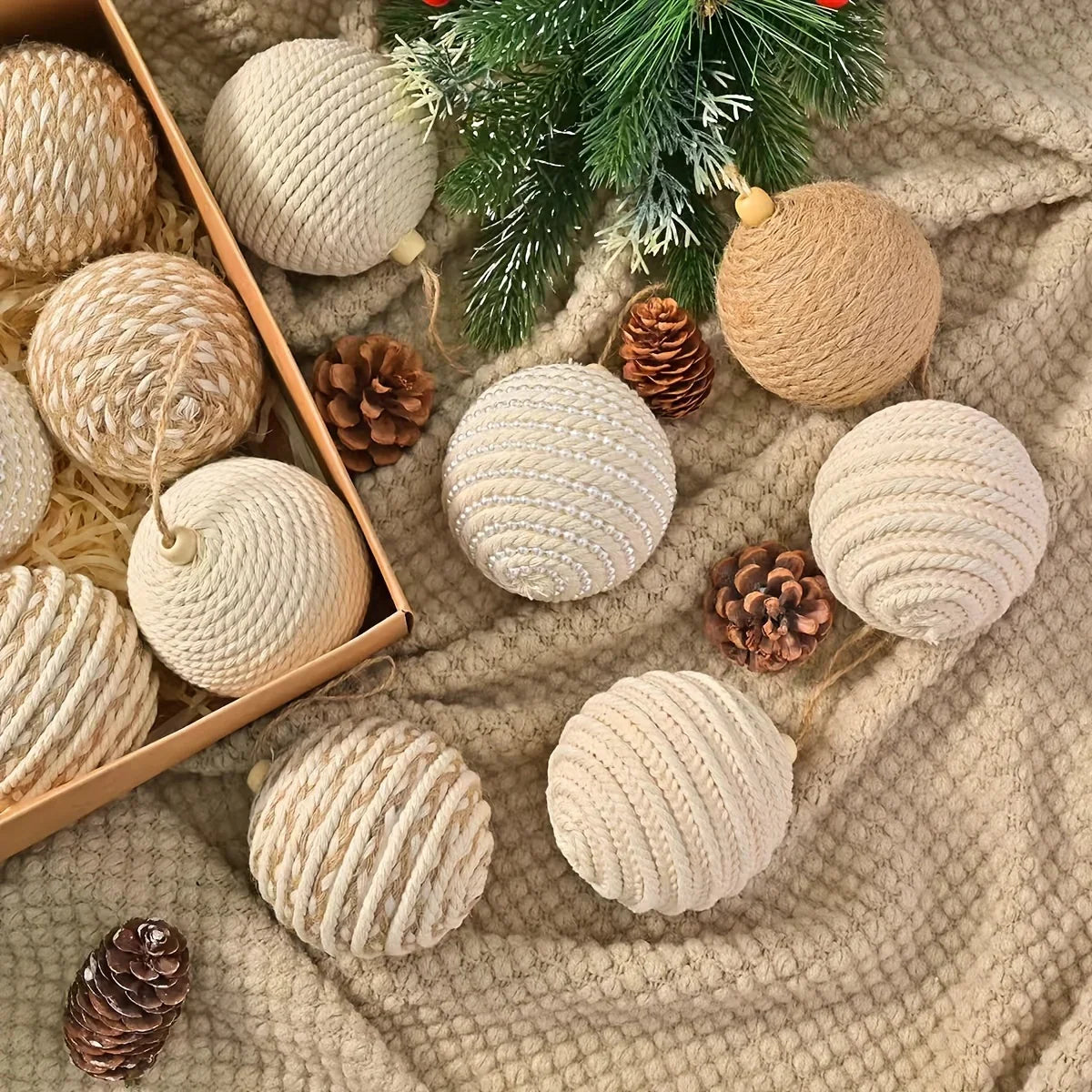 Brown Christmas Ball Set S with Wooden Clips 3.15-inch Rope - House Of Avana