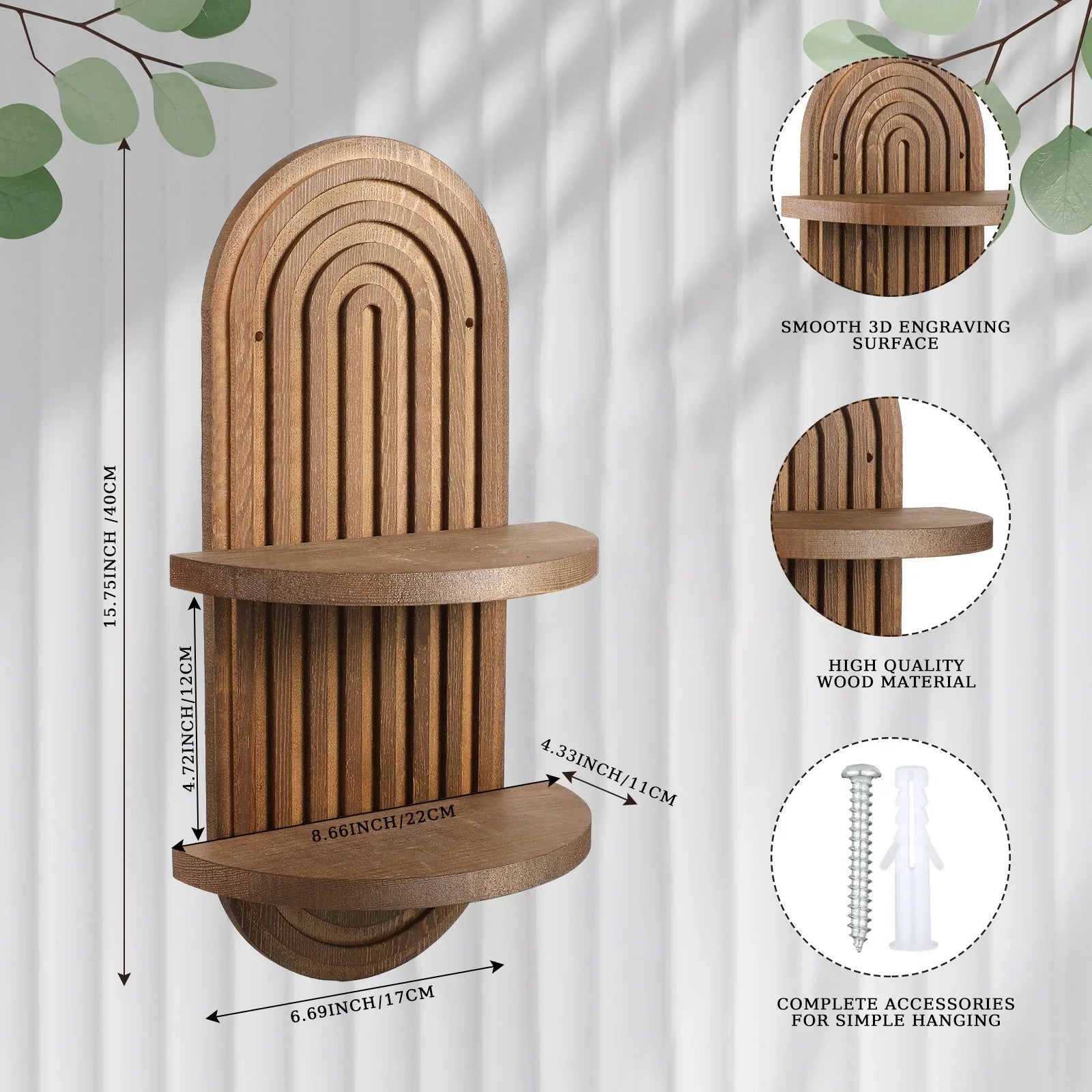 Wall Shelves - Layer Wooden Brown, back view - House Of Avana