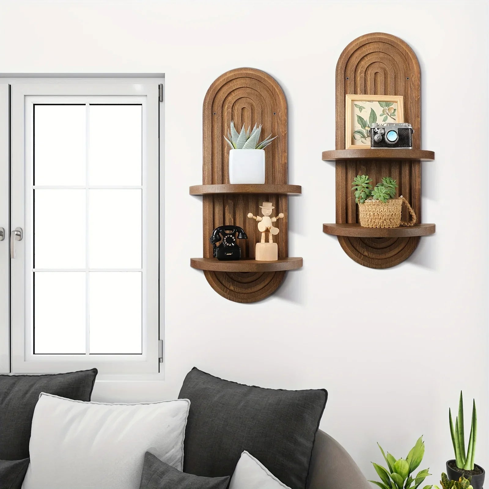 Wall Shelves - Layer Wooden Brown, front view - House Of Avana
