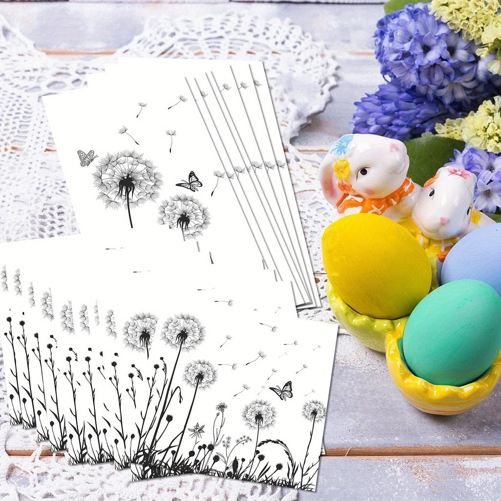 100-Pack White & Black Dandelion Biodegradable Napkins - 6.5"x6.5" - House Of Avana