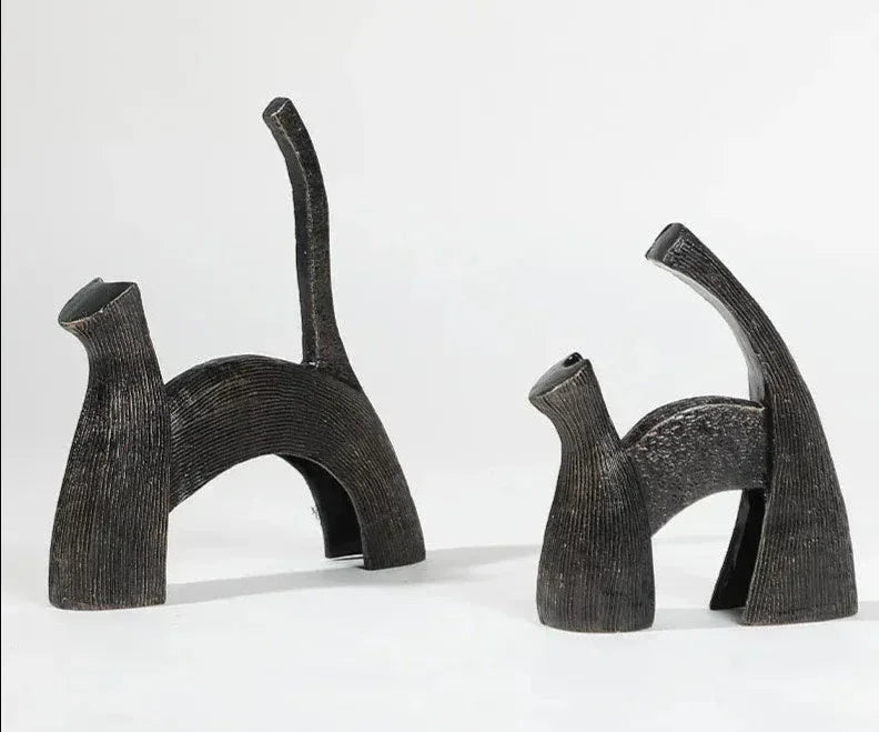 Black Cast Iron Bull Statue Animal Sculpture, side view - House Of Avana
