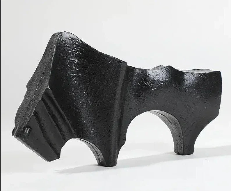 Black Cast Iron Bull Statue Animal Sculpture, detail shot - House Of Avana