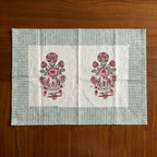 Burgundy & Charcoal hand block printed napkin detail | handmade Jaipur handicraft table runners table mats napkins hand block India natural colors aesthetics | House of Avana