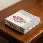 Burgundy & Charcoal handmade cotton napkins folded and stacked | India natural colors hand block table runners napkins table mats Jaipur handmade aesthetics handicraft | House of Avana