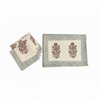 Burgundy & Charcoal handmade 13-piece cotton table linen set | hand block printed table runners napkins table mats Jaipur handmade handicraft India natural colors | House of Avana