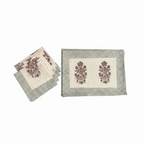 Burgundy & Charcoal handmade 13-piece cotton table linen set | hand block printed table runners napkins table mats Jaipur handmade handicraft India natural colors | House of Avana [[SKU:HOA-TR-BUCH-002]]
