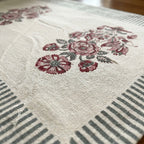Burgundy & Charcoal Indian floral print fabric texture close-up | India natural colors hand block table runners napkins table mats Jaipur handmade aesthetics handicraft | House of Avana