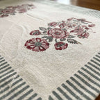 Burgundy & Charcoal Indian floral print fabric texture close-up | India natural colors hand block table runners napkins table mats Jaipur handmade aesthetics handicraft | House of Avana [[SKU:HOA-TR-BUCH-002]]