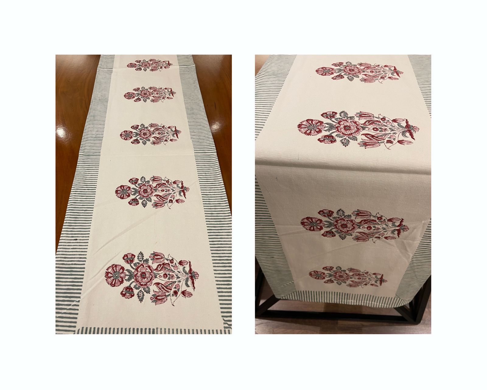 Burgundy & Charcoal handmade 13-piece cotton table linen set | hand block printed table runners napkins table mats Jaipur handmade handicraft India natural colors | House of Avana