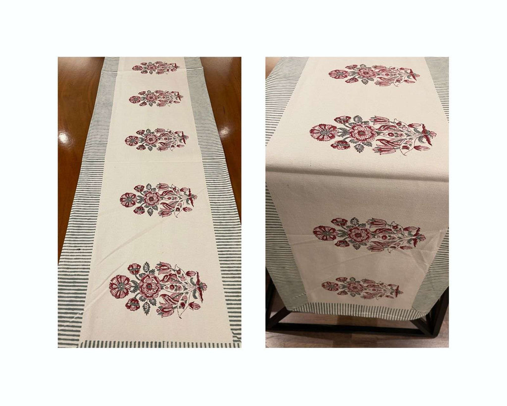 Burgundy & Charcoal handmade 13-piece cotton table linen set | hand block printed table runners napkins table mats Jaipur handmade handicraft India natural colors | House of Avana [[SKU:HOA-TR-BUCH-002]]