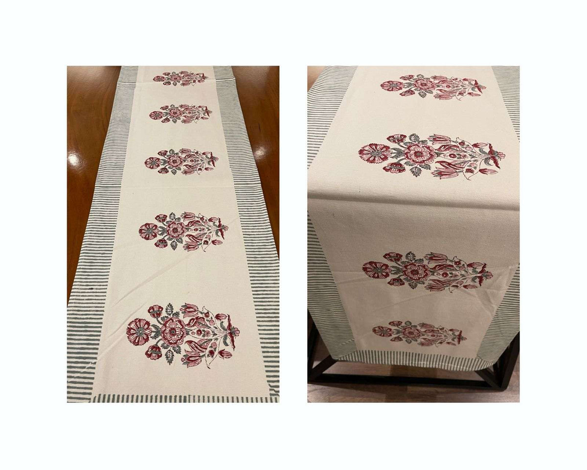 Burgundy & Charcoal handmade 13-piece cotton table linen set | hand block printed table runners napkins table mats Jaipur handmade handicraft India natural colors | House of Avana [[SKU:HOA-TR-BUCH-002]]