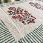 Burgundy & Charcoal Indian floral print fabric texture close-up | Jaipur handicraft aesthetics handmade table runners napkins table mats India natural colors hand block | House of Avana [[SKU:HOA-TR-BUCH-002]]