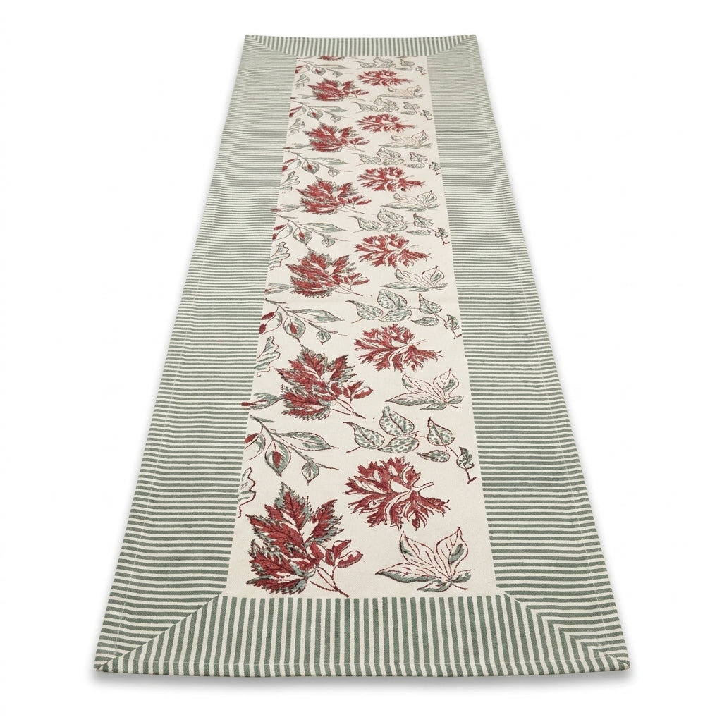 Burgundy & Slate Blue handmade cotton table runner | hand block printed table runners napkins table mats Jaipur handmade handicraft India natural colors | House of Avana