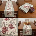 Burgundy & Slate Blue Jaipur hand block printed Indian textile detail | Jaipur handicraft aesthetics handmade table runners napkins table mats India natural colors hand block | House of Avana [[SKU:HOA-TR-BUSB-005]]