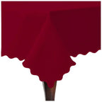 Scallop Embroidery Sateen Cotton Solid Table Cloth - Burgundy PushpLinen