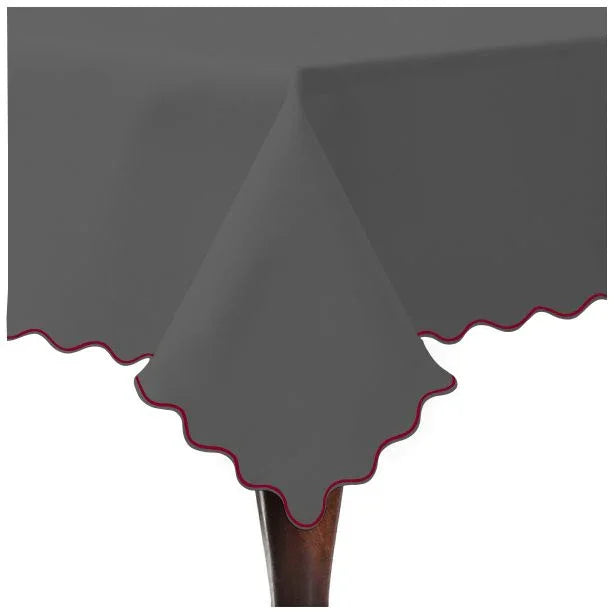 Scallop Embroidery Sateen Cotton Solid Table Cloth - Dark Grey PushpLinen