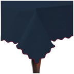 Scallop Embroidery Sateen Cotton Solid Table Cloth - Navy PushpLinen