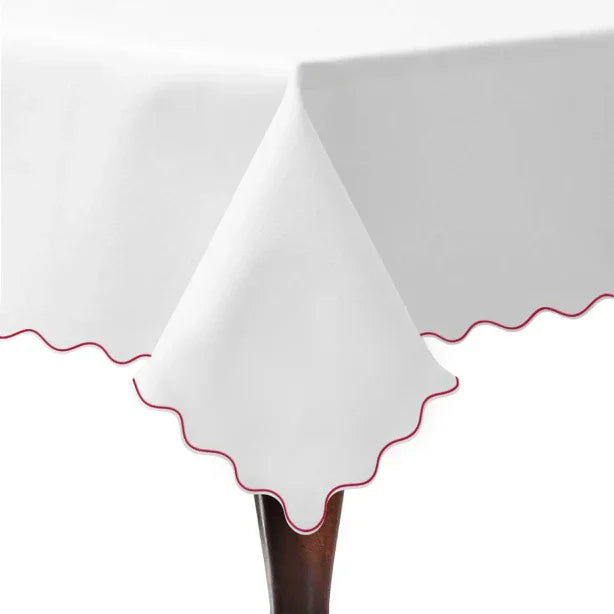 Scallop Embroidery Sateen Poly Cotton Solid Table Cloth PushpLinen