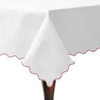 Scallop Embroidery Sateen Poly Cotton Solid Table Cloth PushpLinen