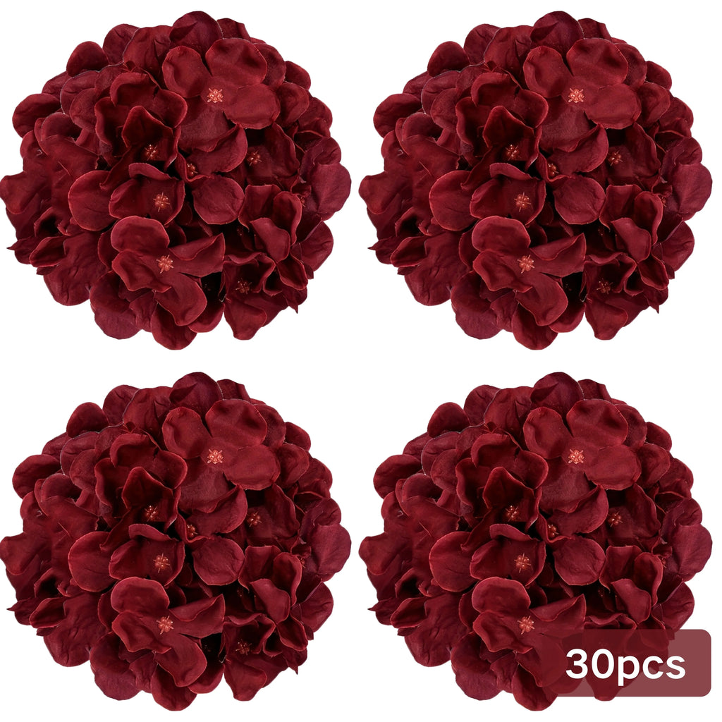 Burgundy Silk Hydrangea Heads with Wire Stems, Pieces - House Of Avana
