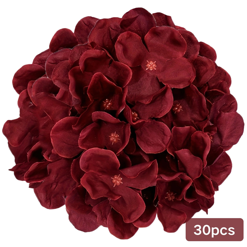 Burgundy Silk Hydrangea Heads with Wire Stems, Pieces - House Of Avana