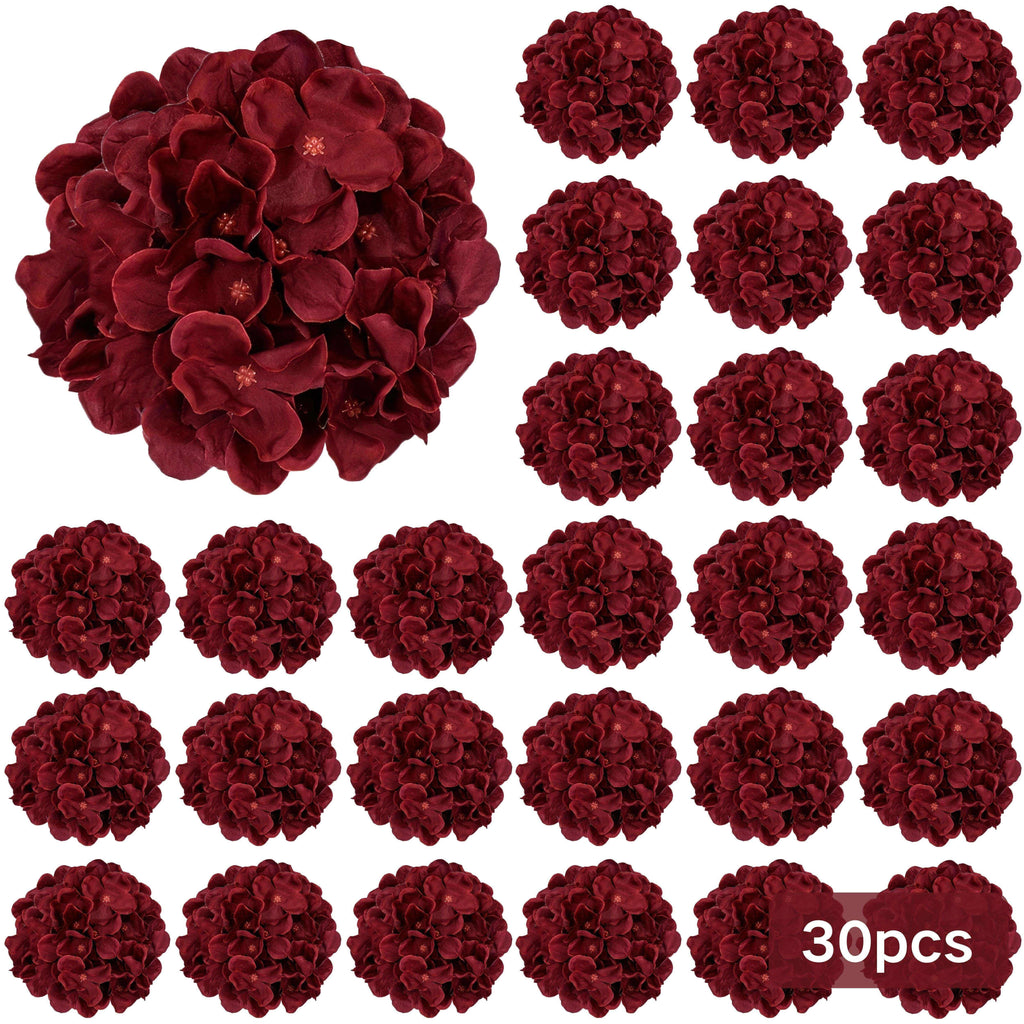 Burgundy Silk Hydrangea Heads with Wire Stems, Pieces - House Of Avana