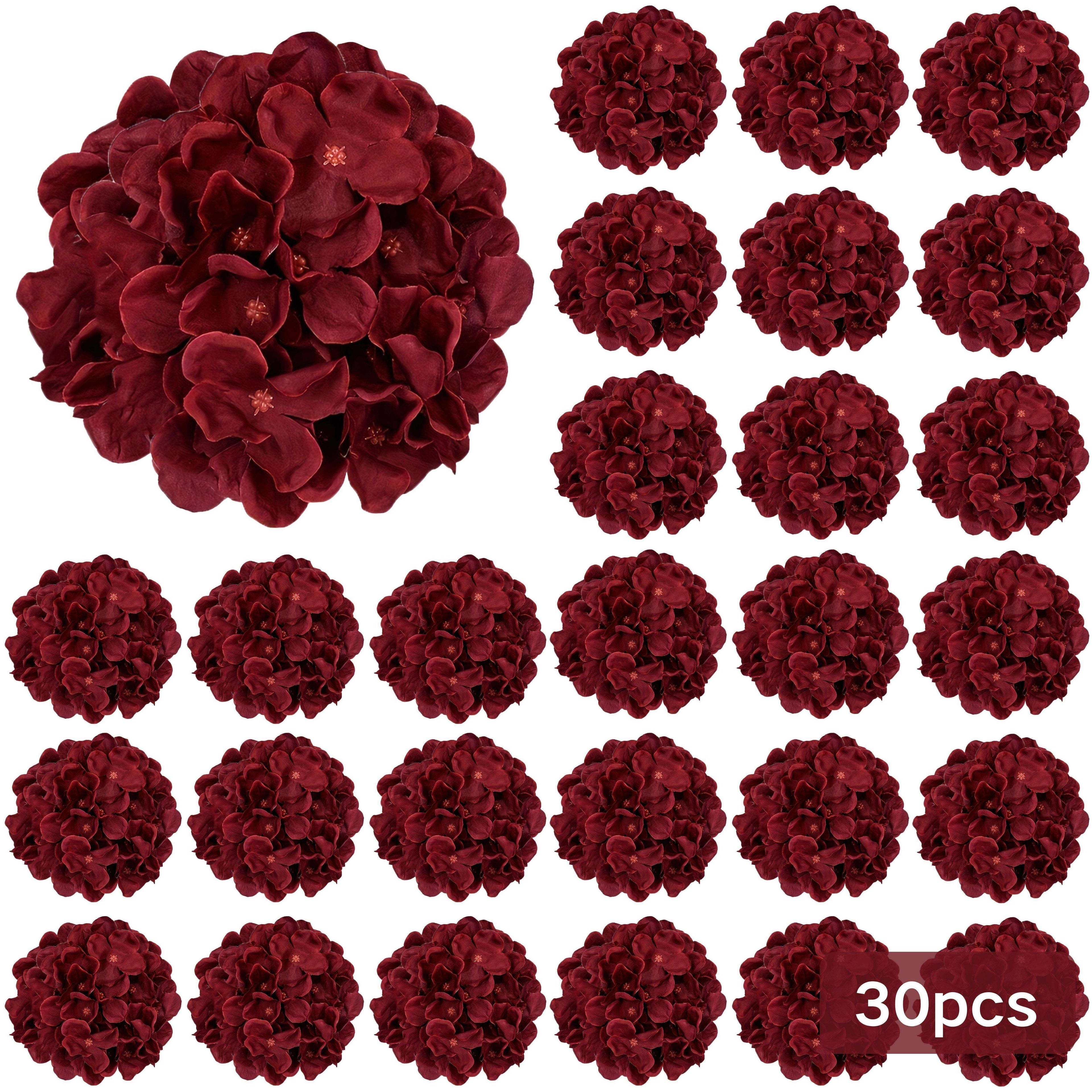 Burgundy Silk Hydrangea Heads with Wire Stems, Pieces - House Of Avana