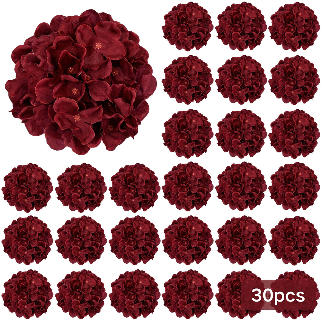 Burgundy Silk Hydrangea Heads with Wire Stems, Pieces - House Of Avana
