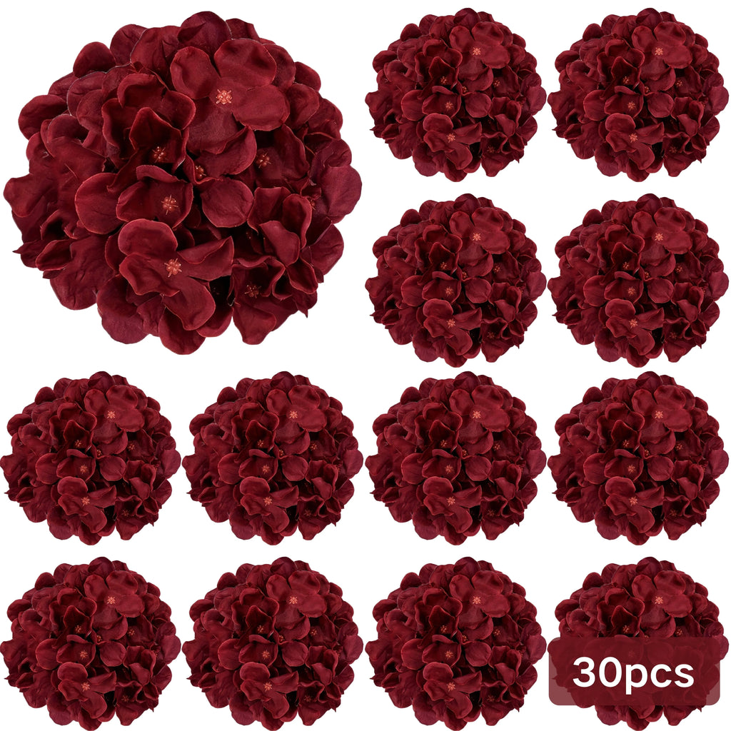 Burgundy Silk Hydrangea Heads with Wire Stems, Pieces - House Of Avana
